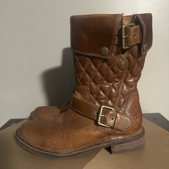 UGG Brown Leather Ankle Boots - Picture 2 of 7